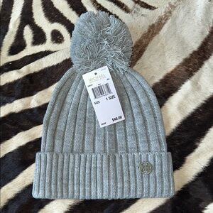 MICHAEL Michael Kors Light Gray Ribbed Pom Beanie